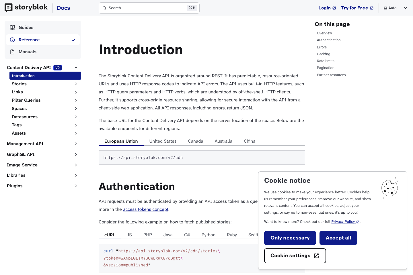 Storyblok documentation page