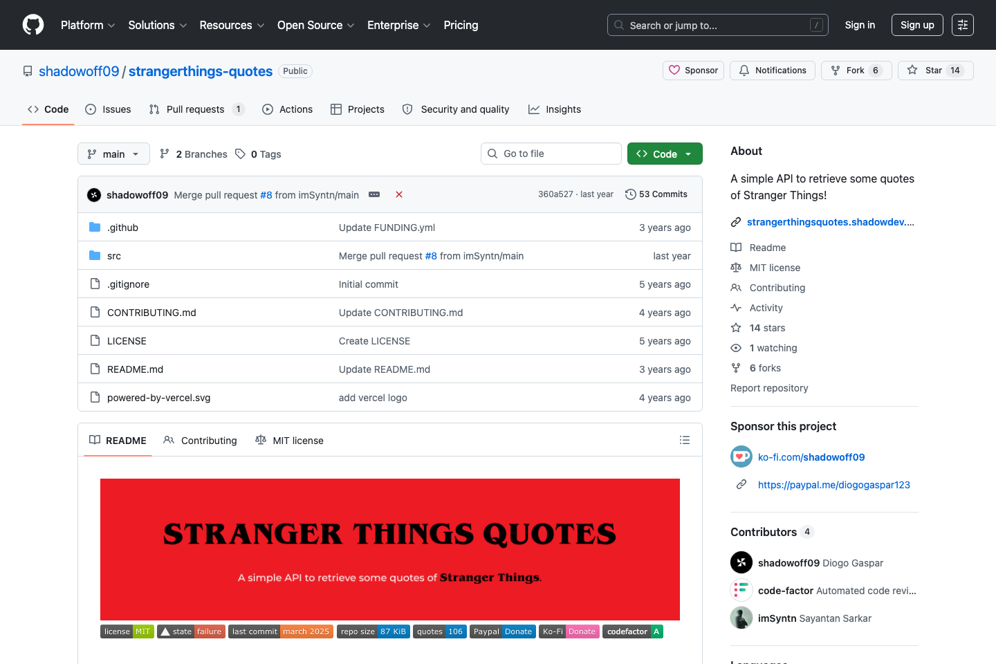 Stranger Things Quotes documentation page