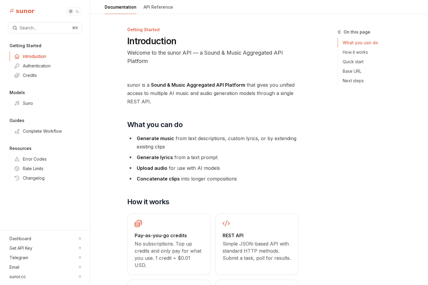 Sunor documentation page