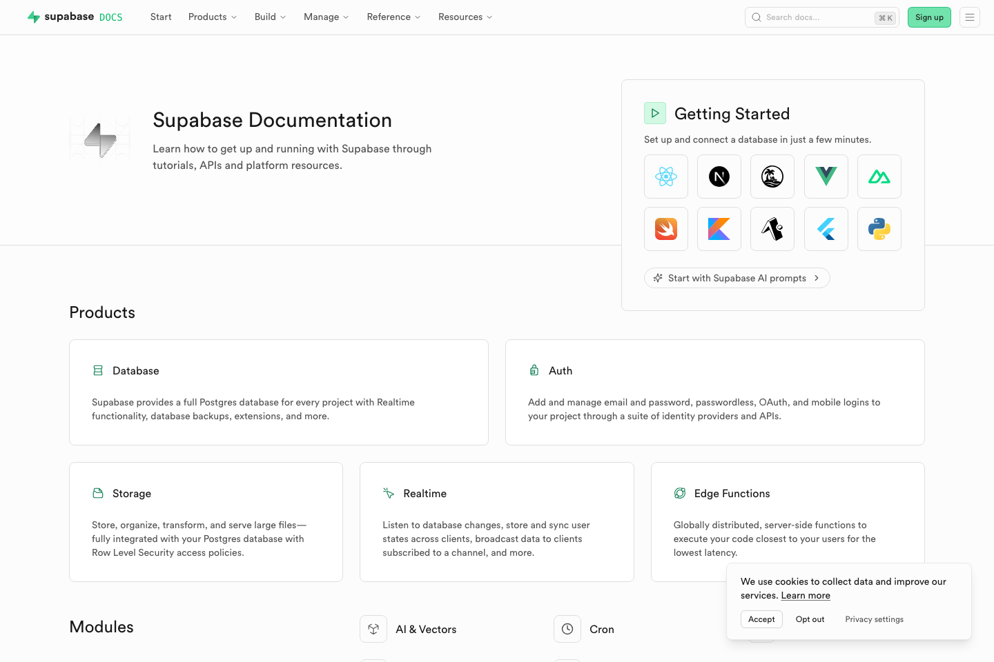 Supabase documentation page