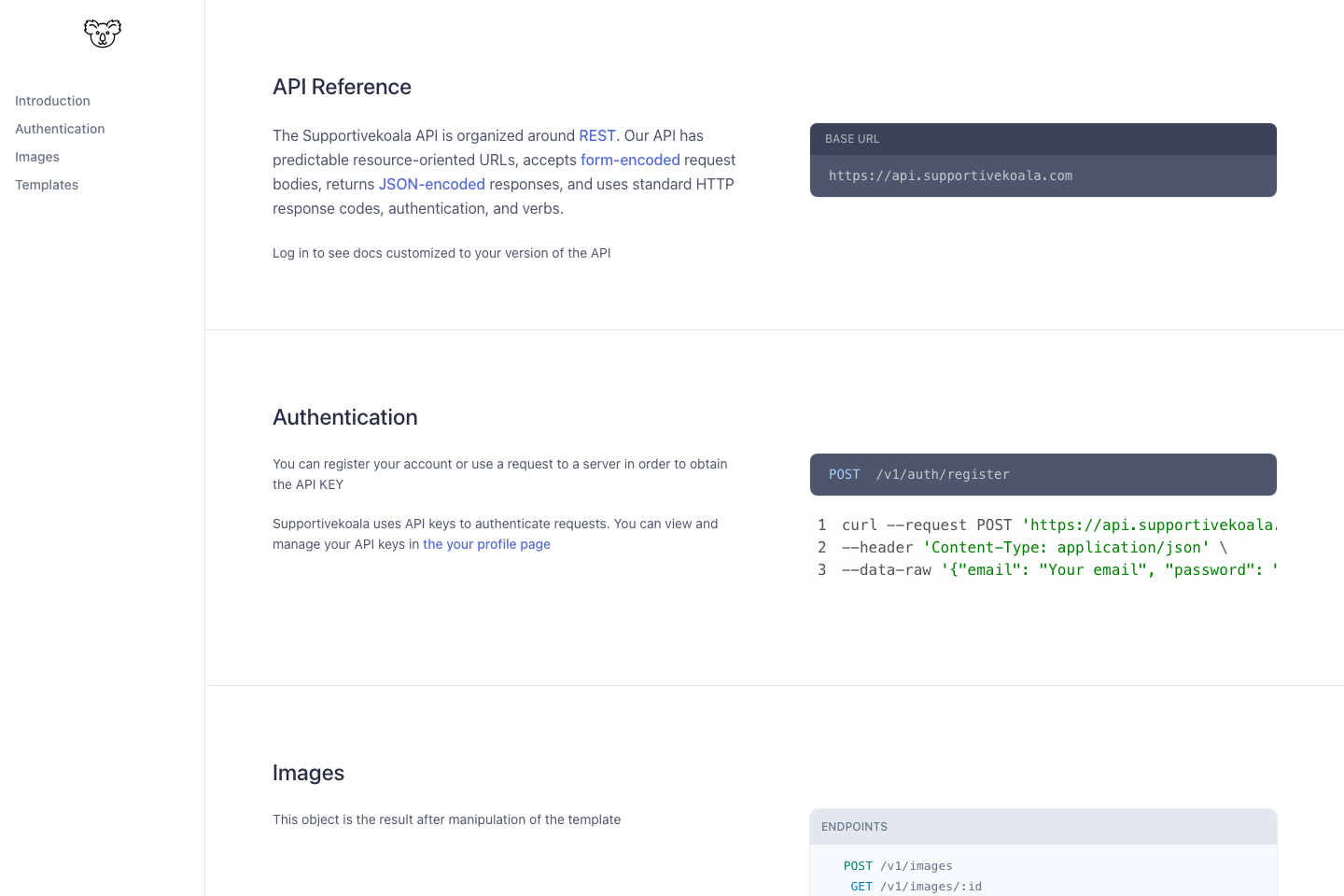 Supportivekoala documentation page
