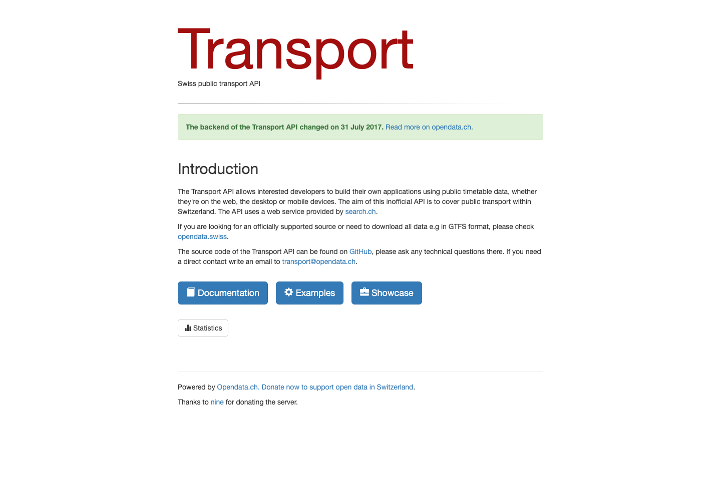 Swiss Public Transport documentation page
