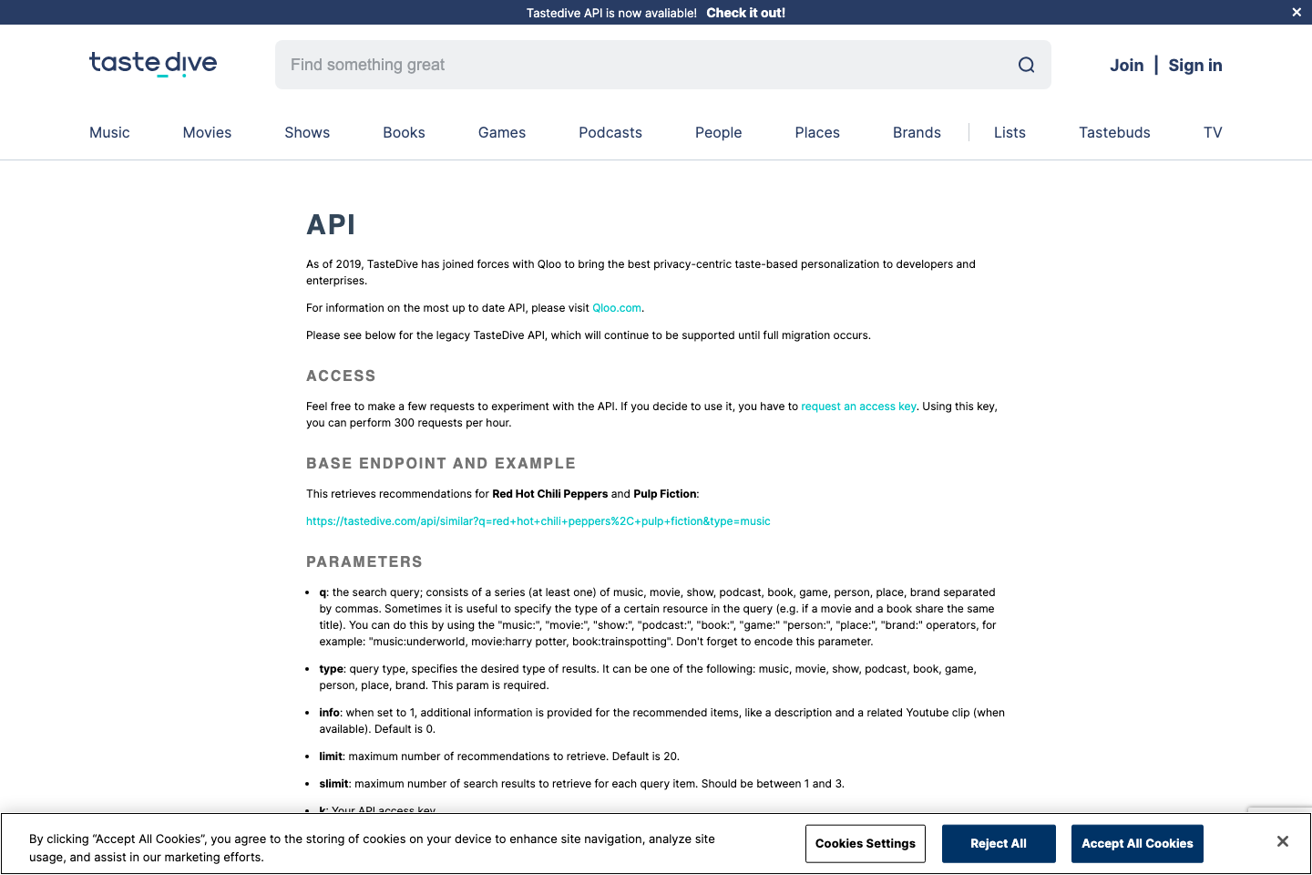 TasteDive documentation page