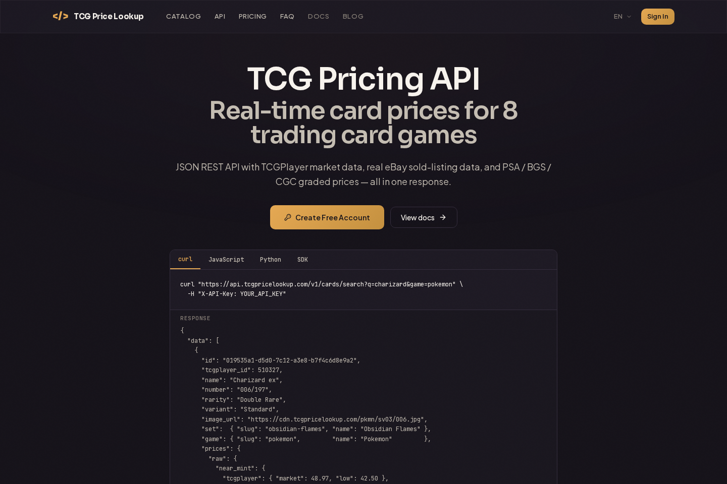 TCG Price Lookup documentation page