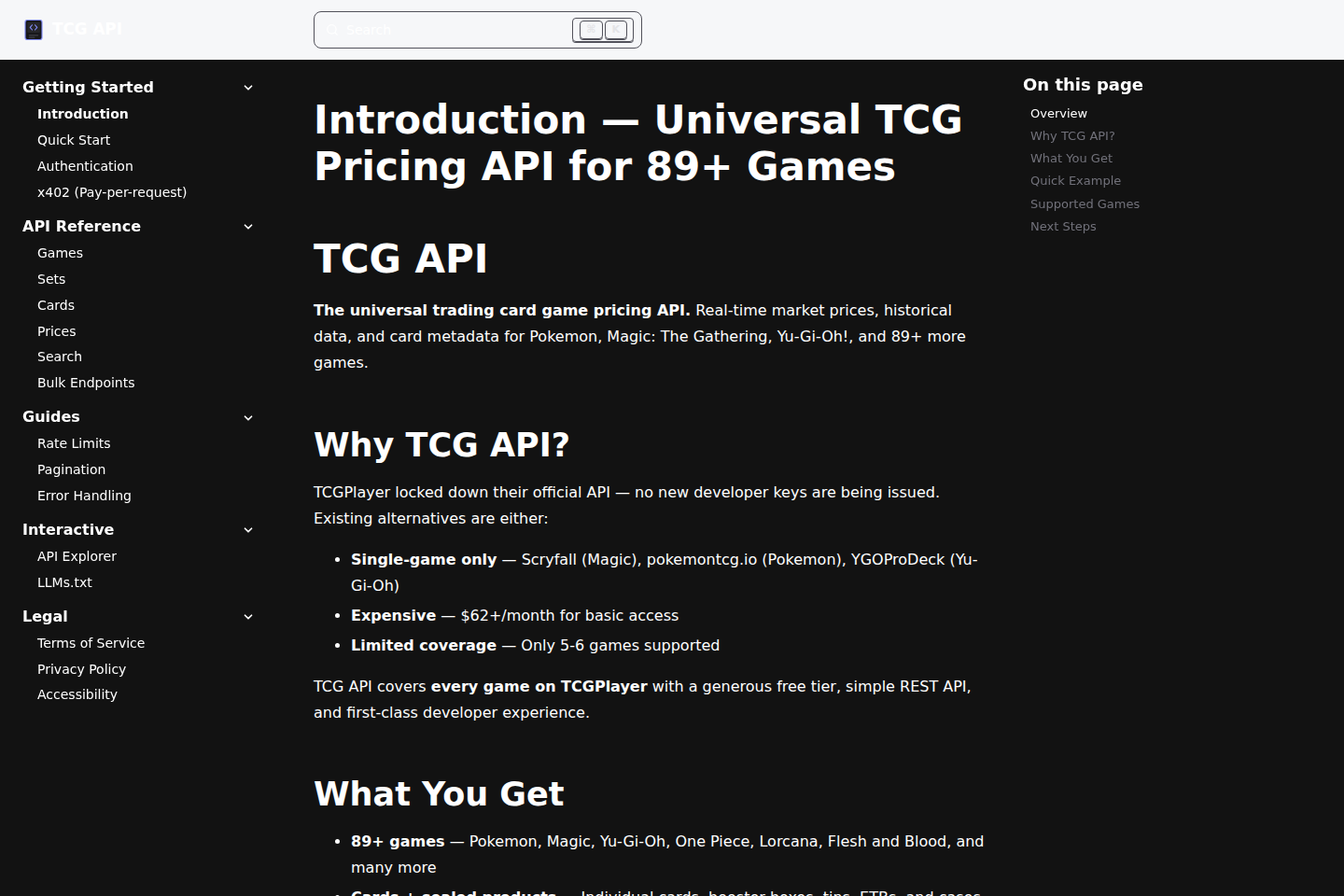 TCGApi documentation page