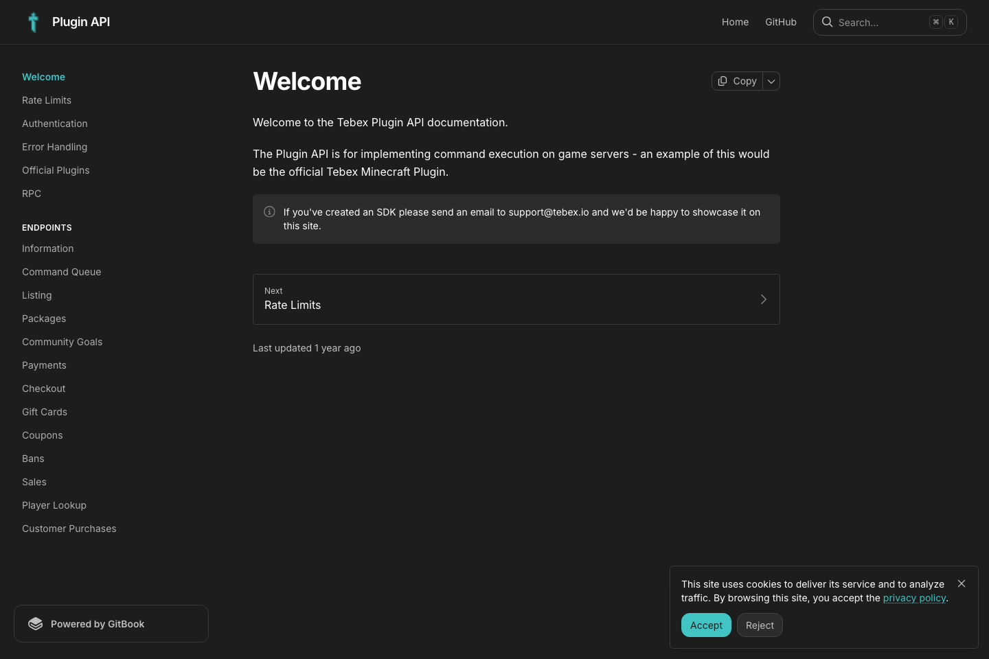 Tebex documentation page
