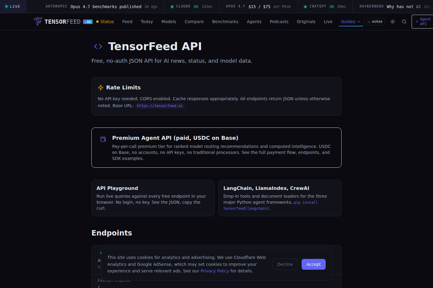 TensorFeed documentation page