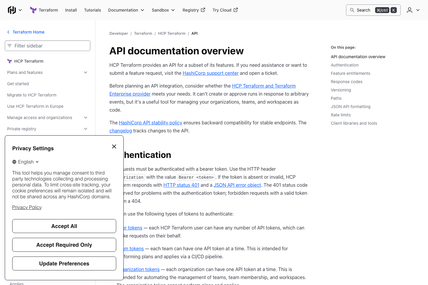 Terraform Cloud documentation page