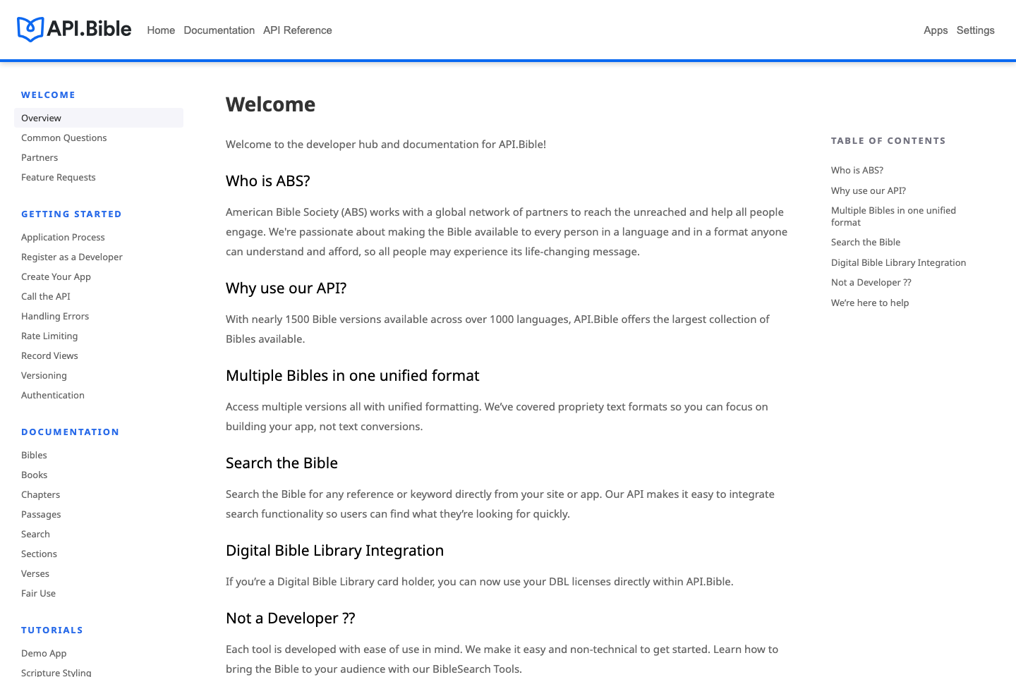 The Bible documentation page