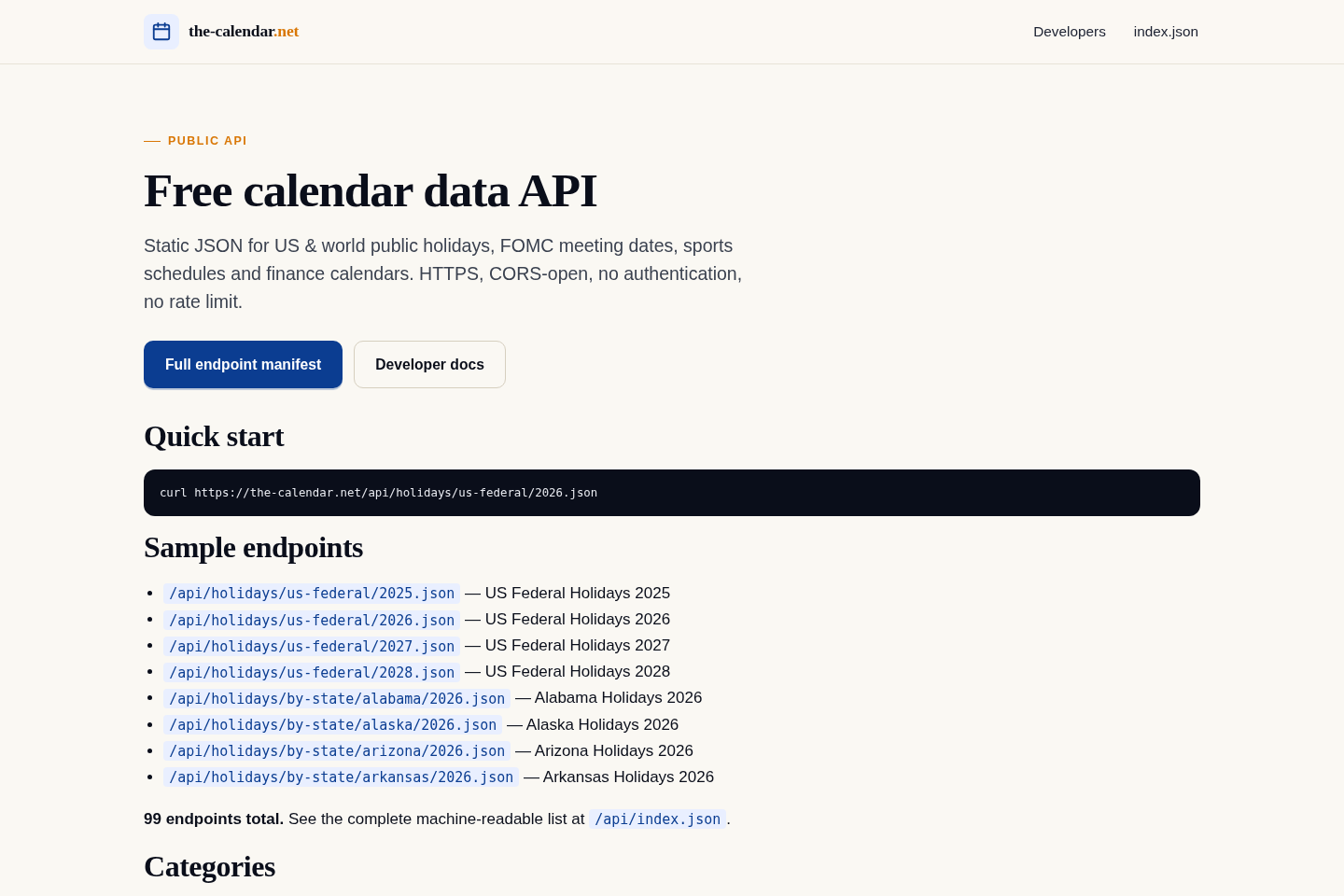 The Calendar documentation page