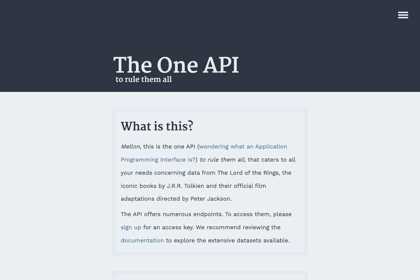 The Lord of the Rings documentation page