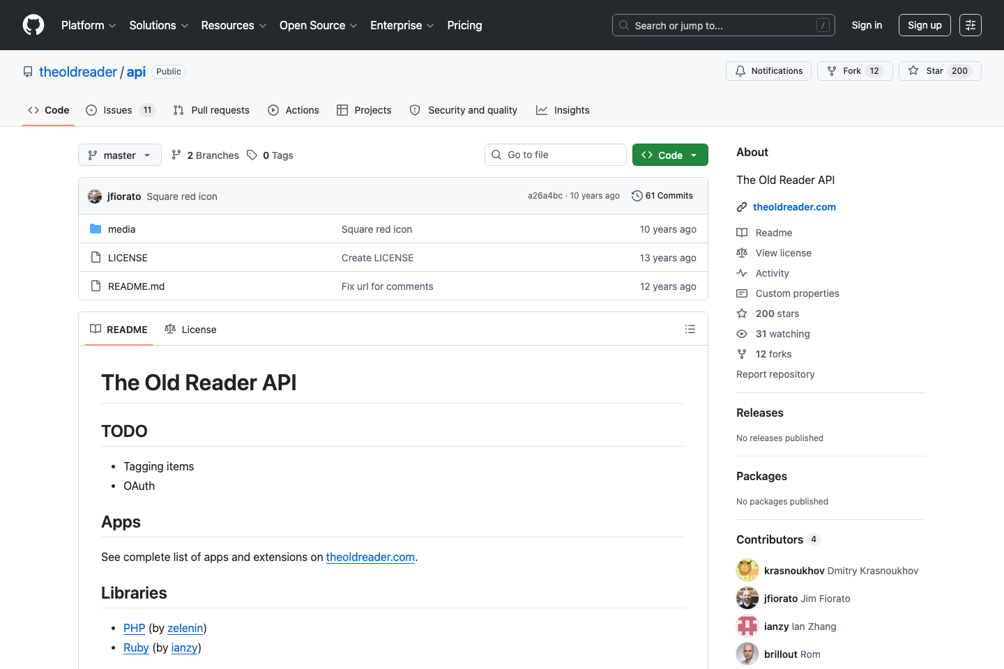 The Old Reader documentation page