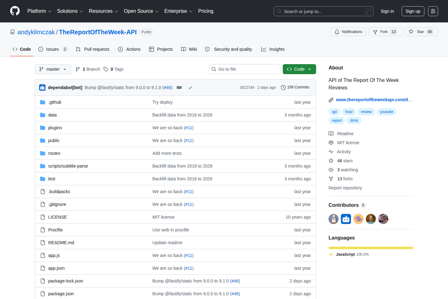 The Report of the Week documentation page