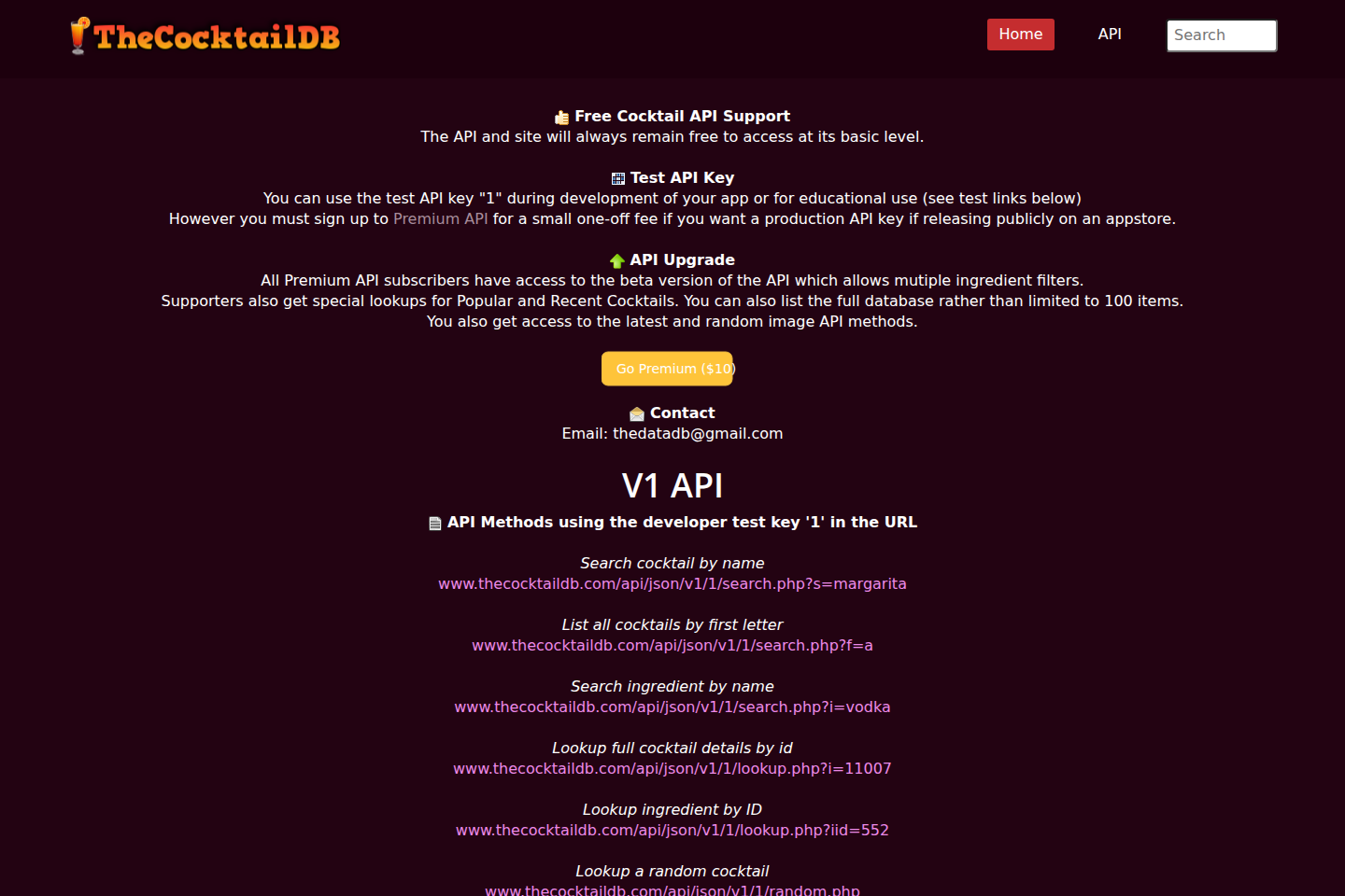 TheCocktailDB documentation page
