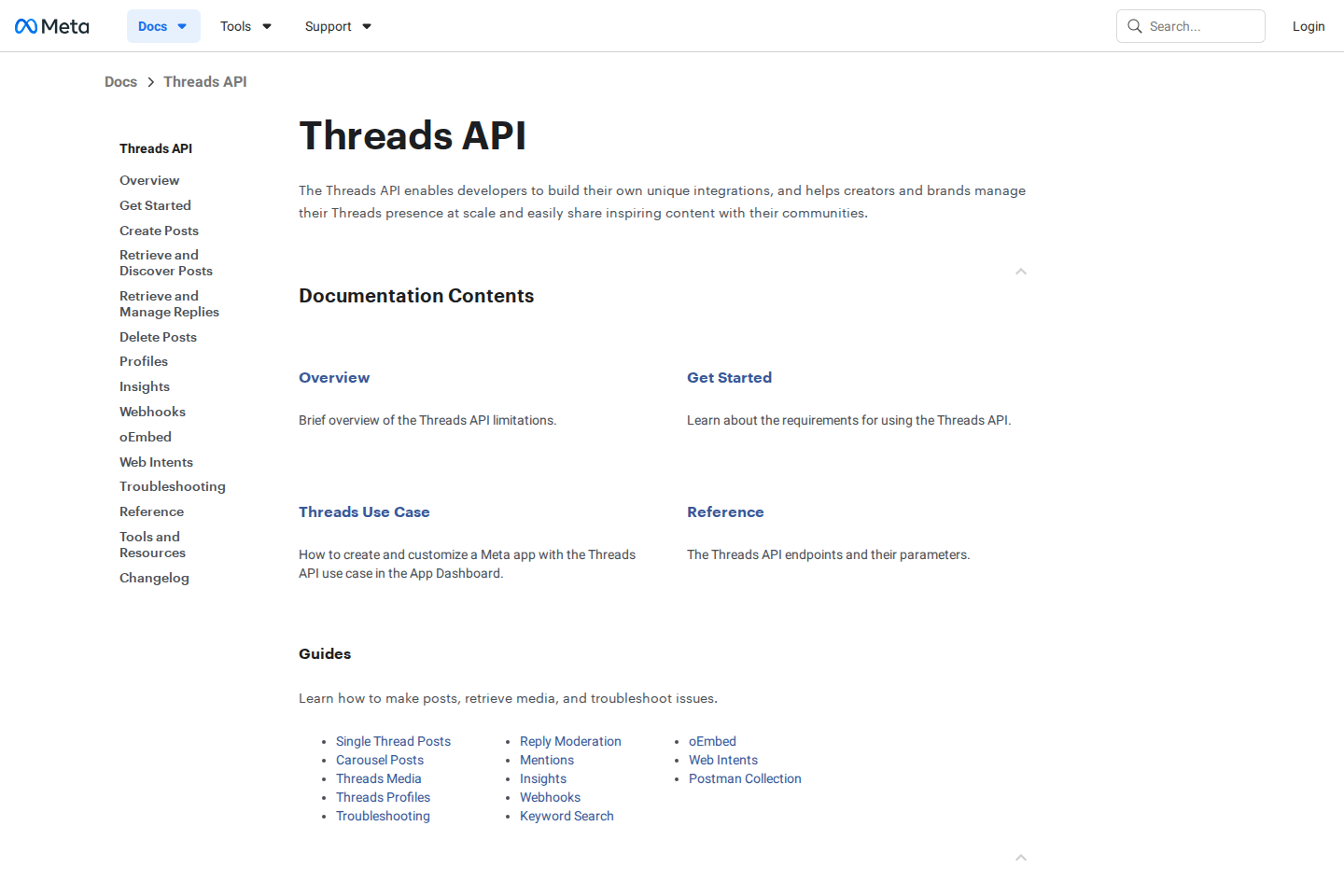 Threads API documentation page