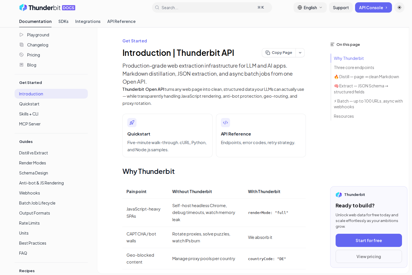 Thunderbit documentation page