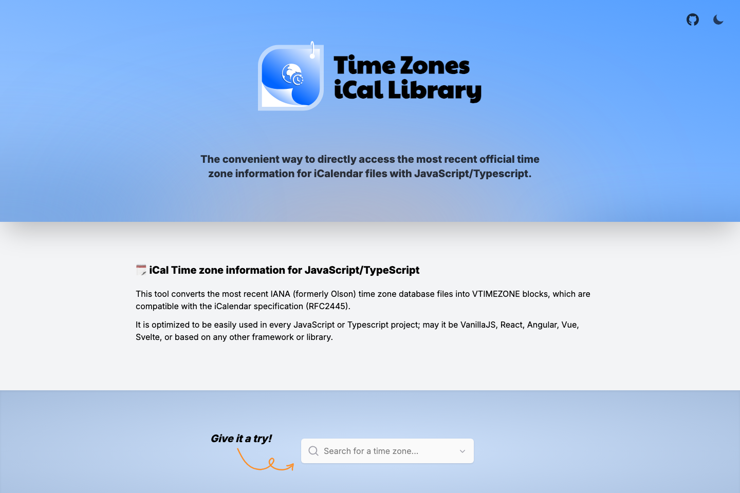 TimeZones iCal Library documentation page