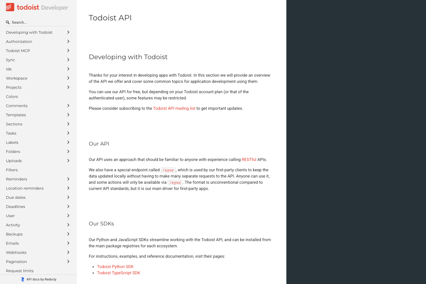 Todoist documentation page