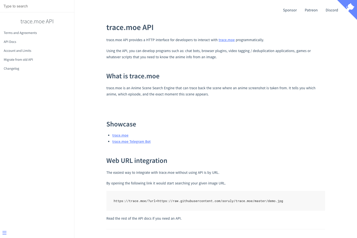 Trace Moe documentation page