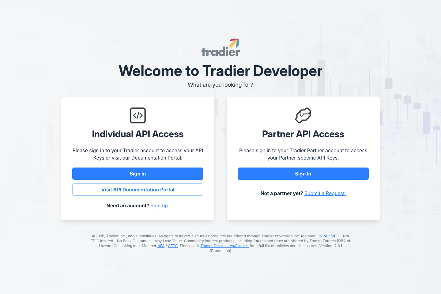 Tradier documentation page