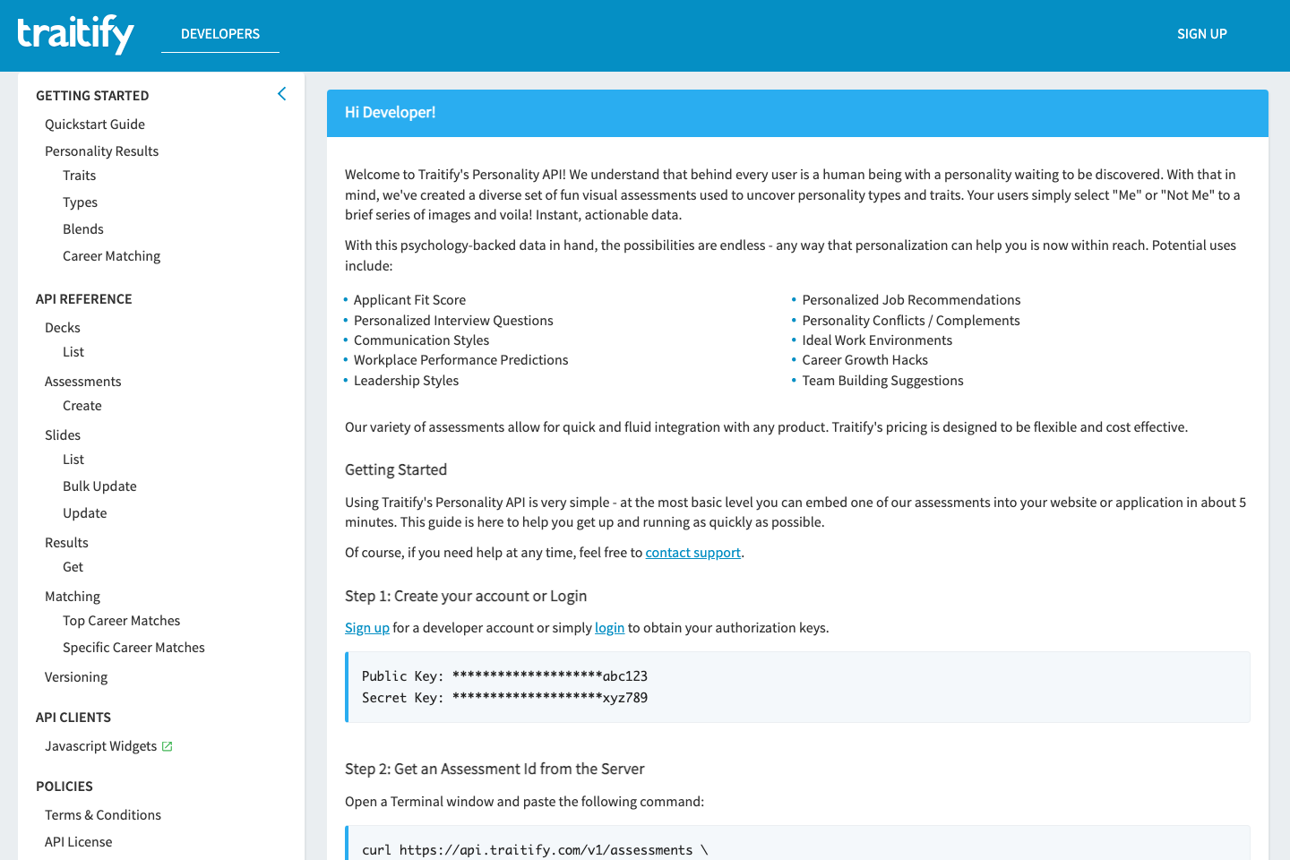 Traitify documentation page