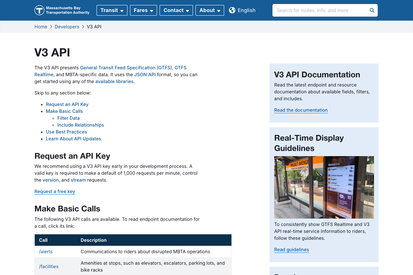 Transport for Boston, US documentation page