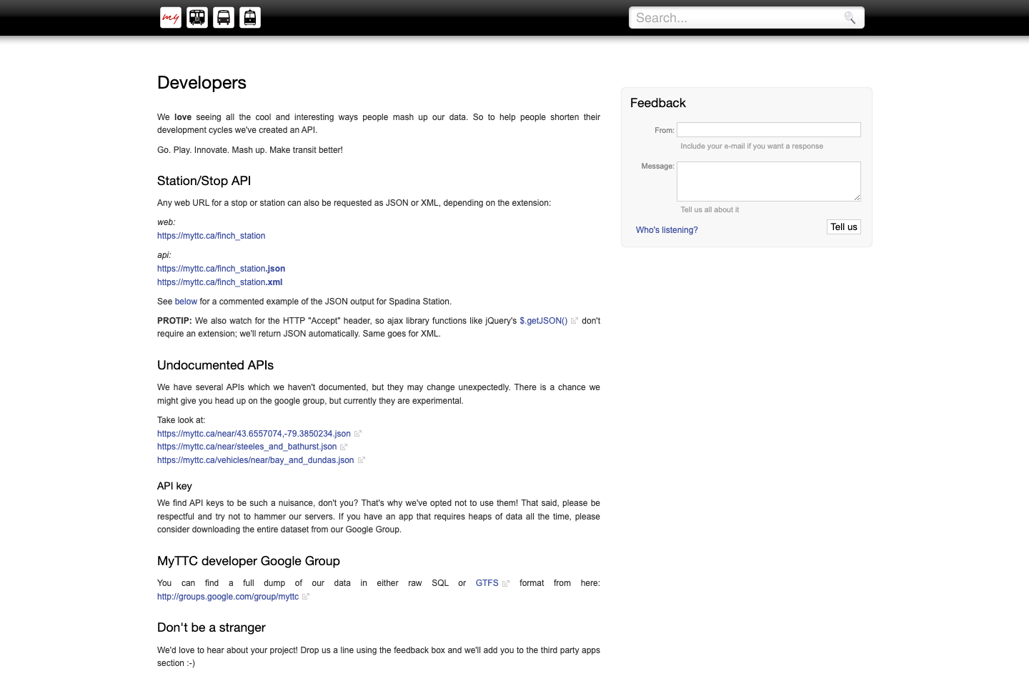 Transportation in Toronto, Canada documentation page