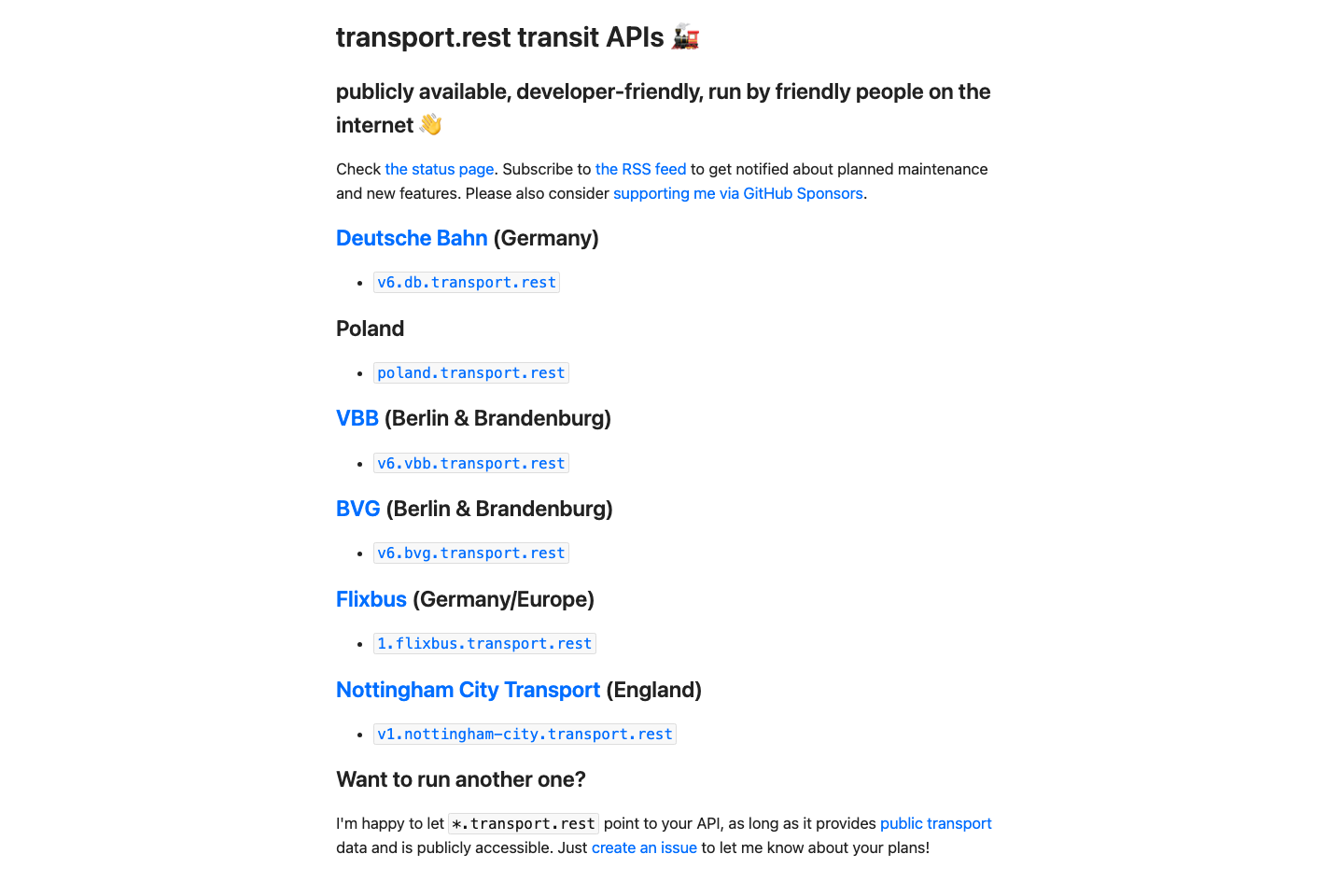 transport.rest documentation page