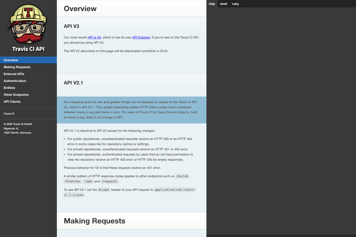 Travis CI documentation page