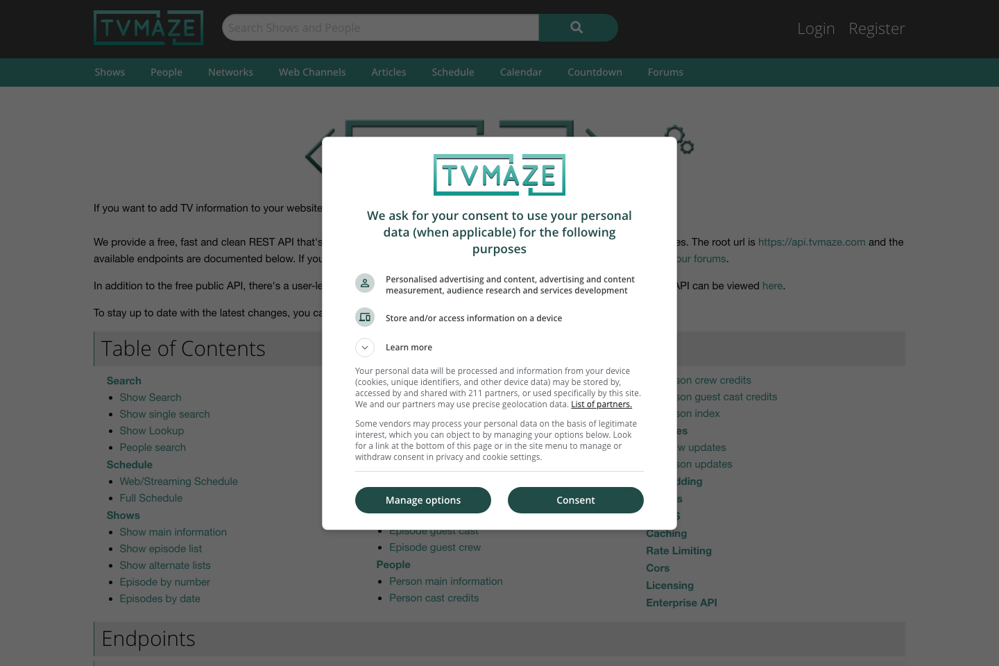 TVMaze documentation page