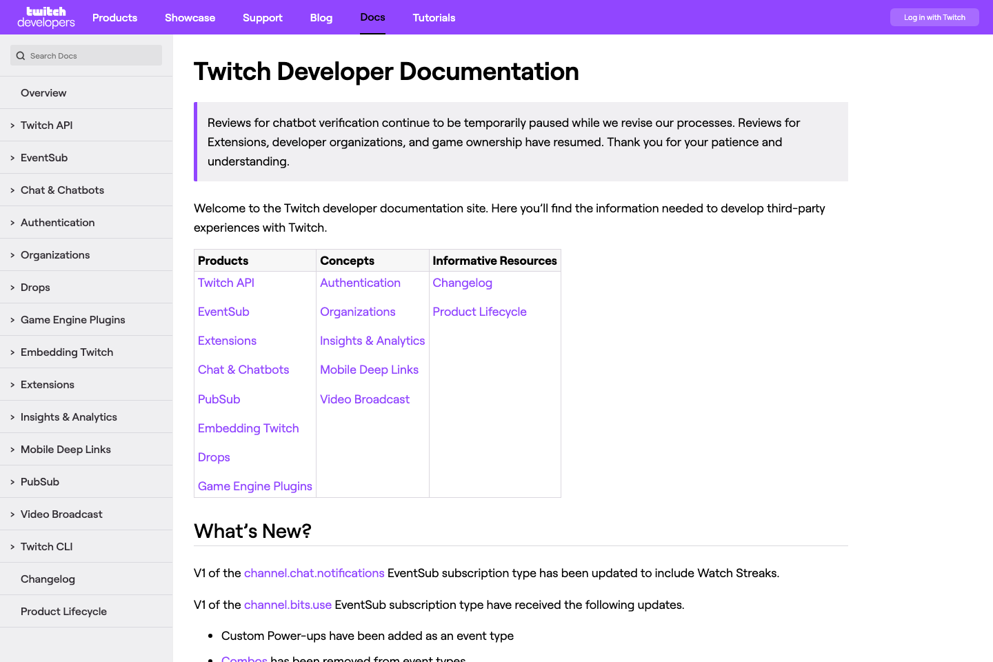Twitch documentation page