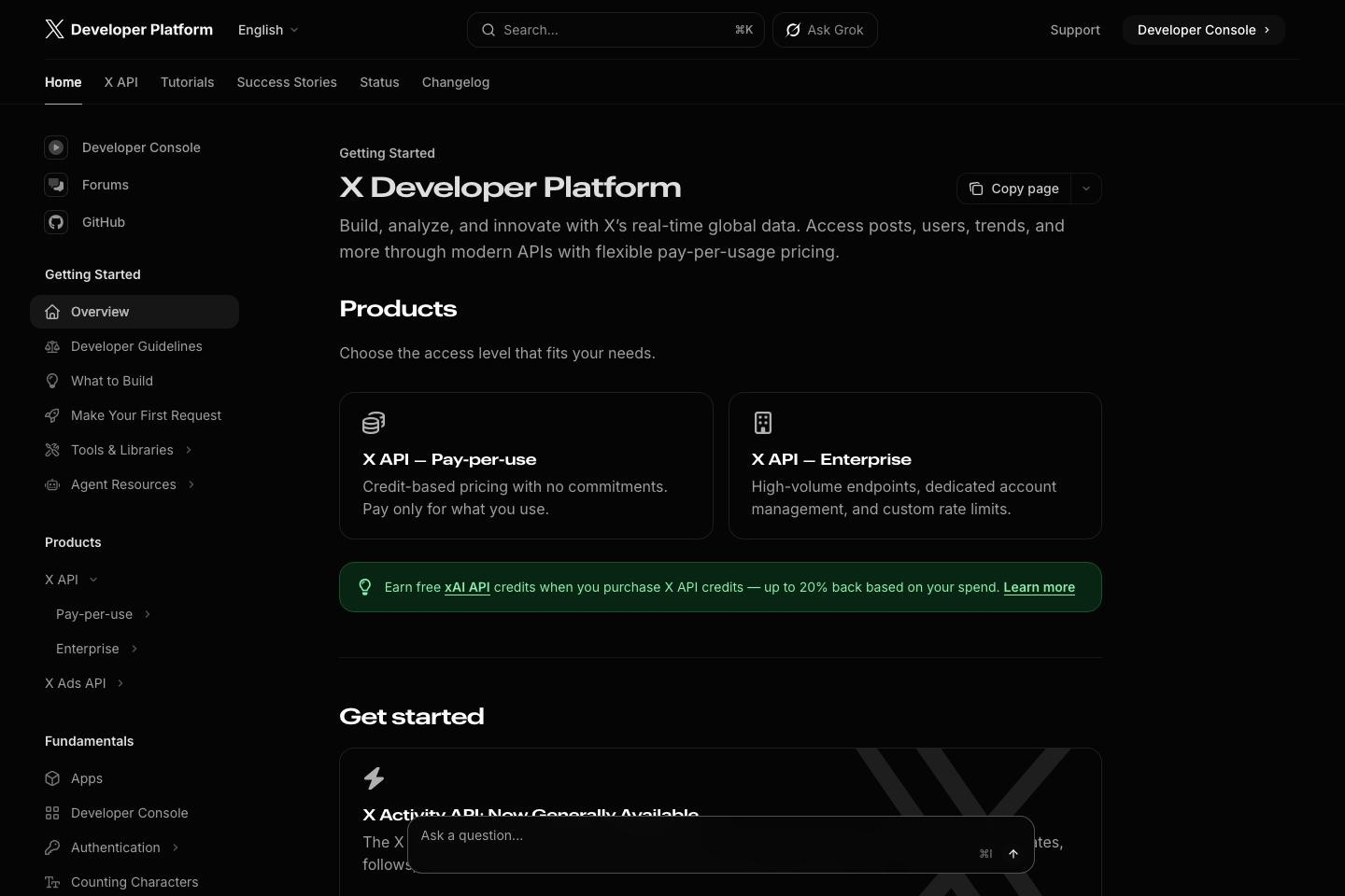 Twitter documentation page