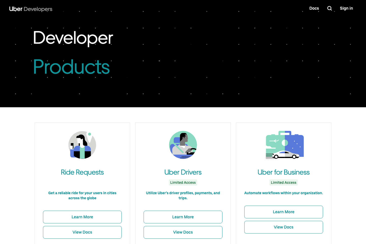 Uber documentation page