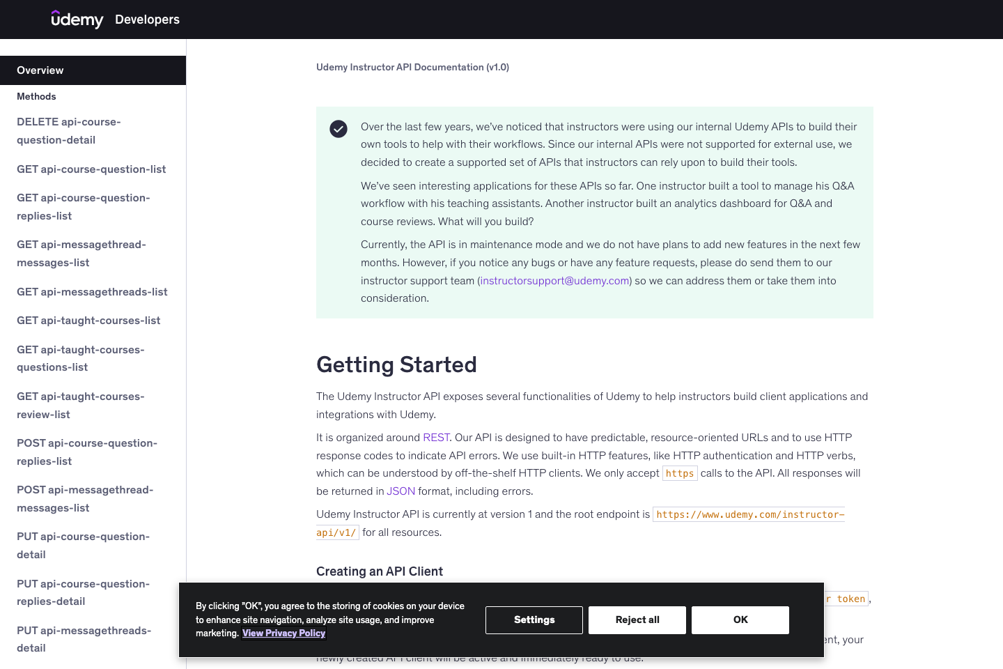 Udemy(instructor) documentation page