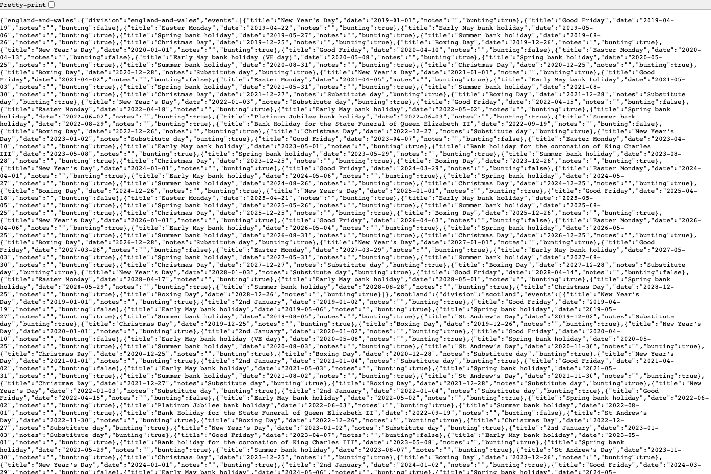 UK Bank Holidays documentation page