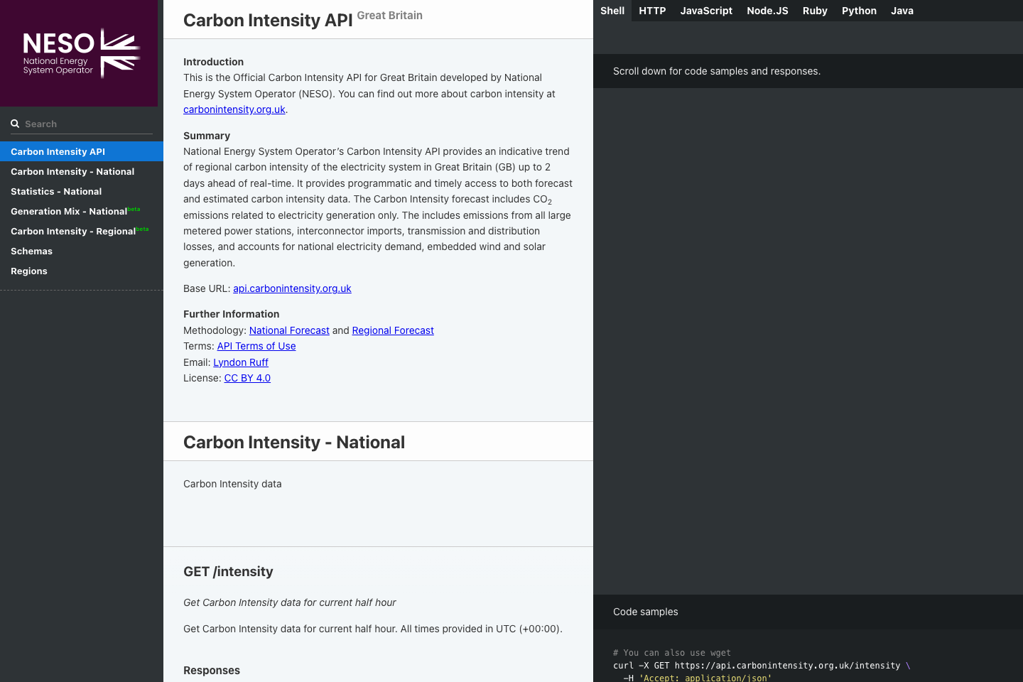 UK Carbon Intensity documentation page