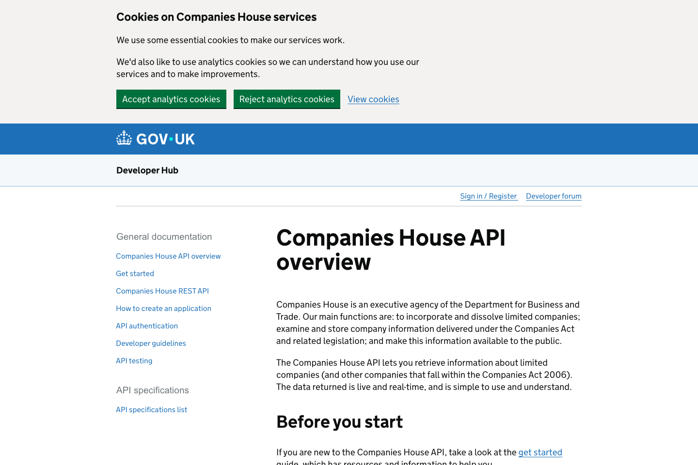 UK Companies House documentation page