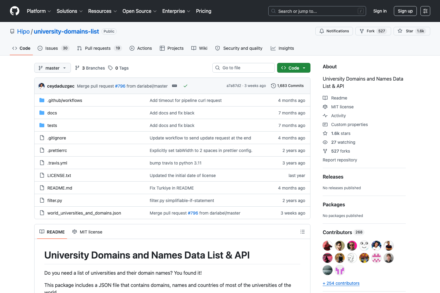 Universities List documentation page