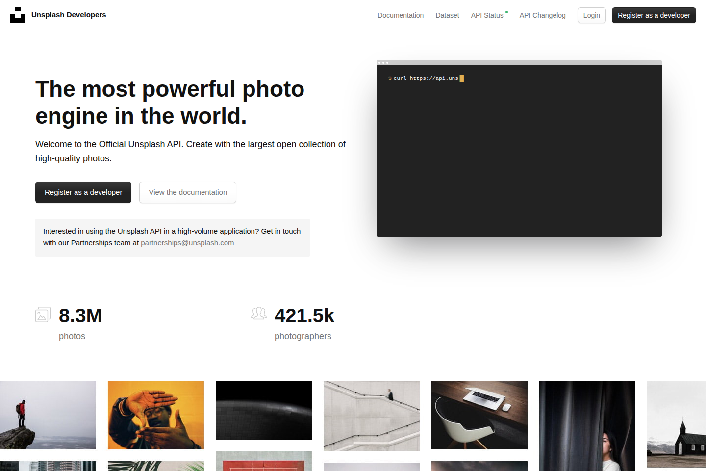 Unsplash documentation page