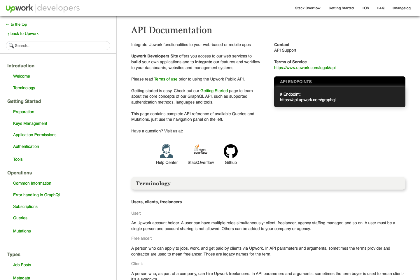Upwork documentation page
