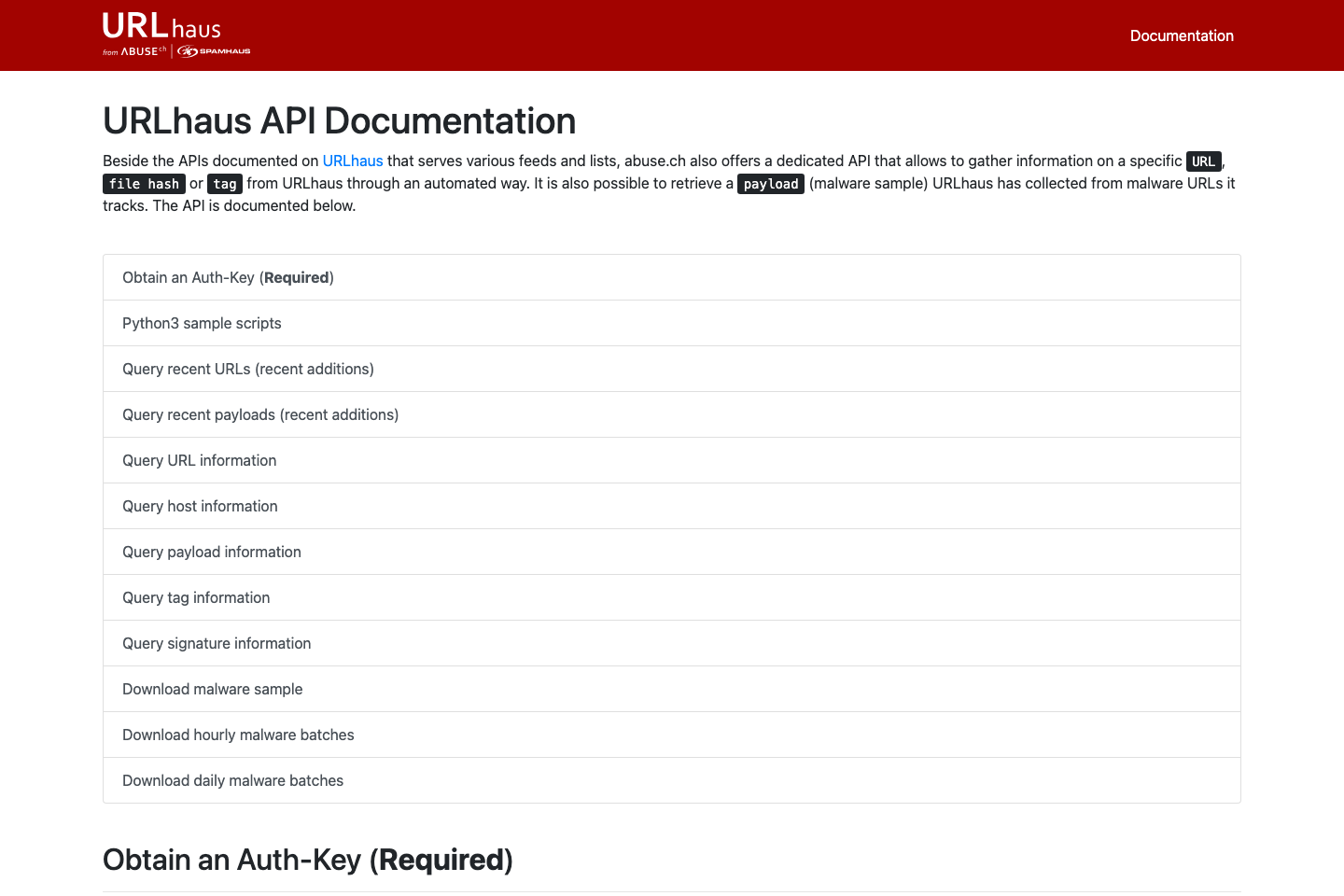 URLhaus documentation page