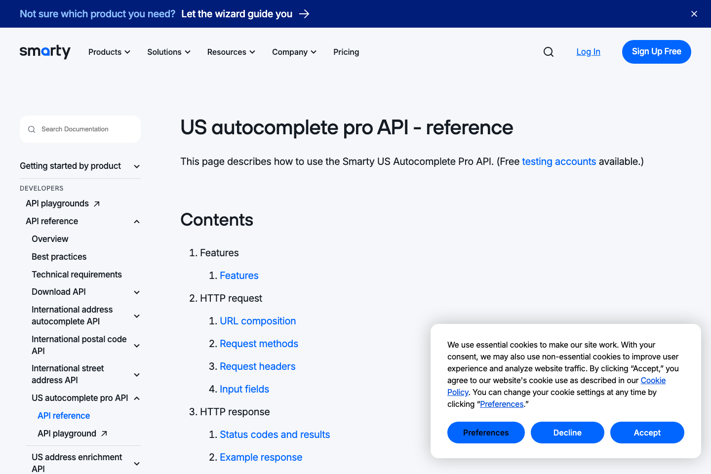 US Autocomplete documentation page