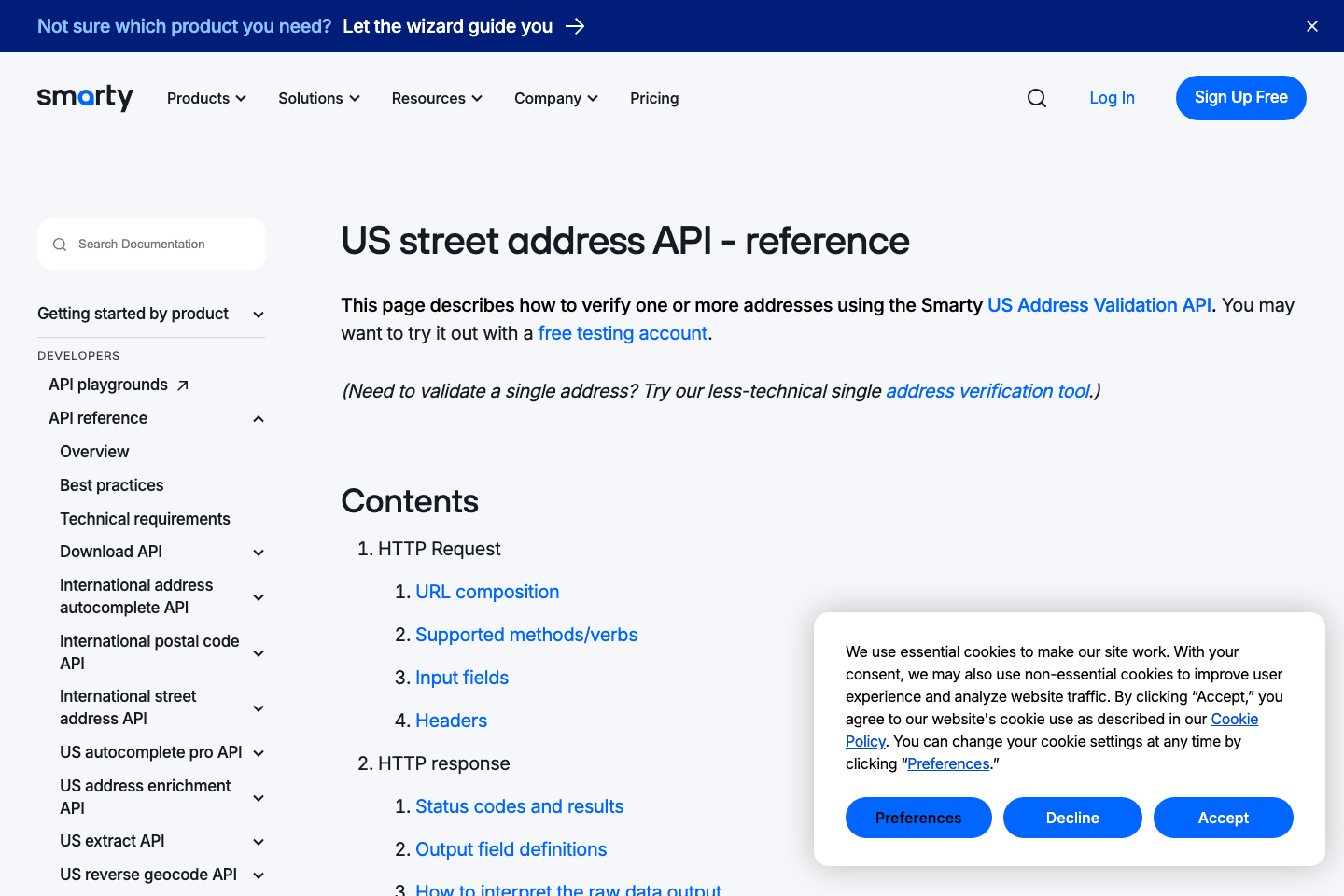 US Street Address documentation page