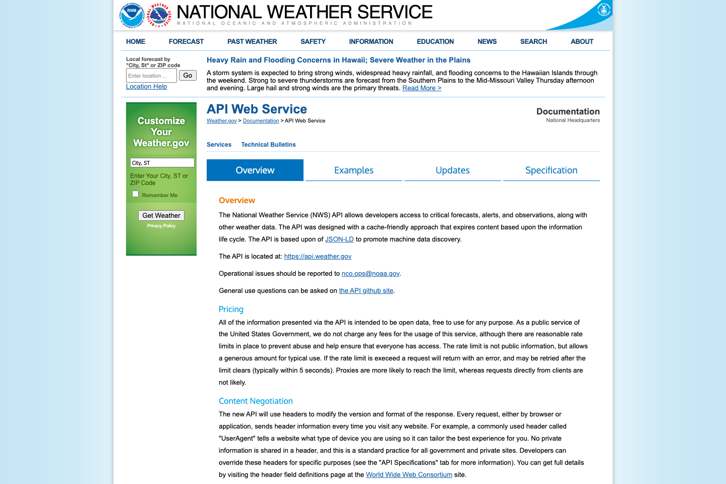 US Weather documentation page