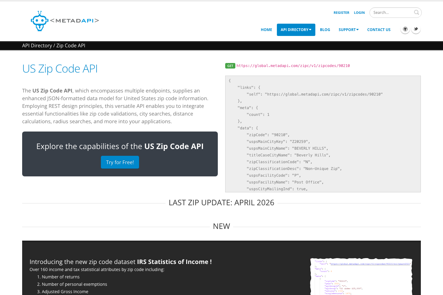 US Zip Codes documentation page