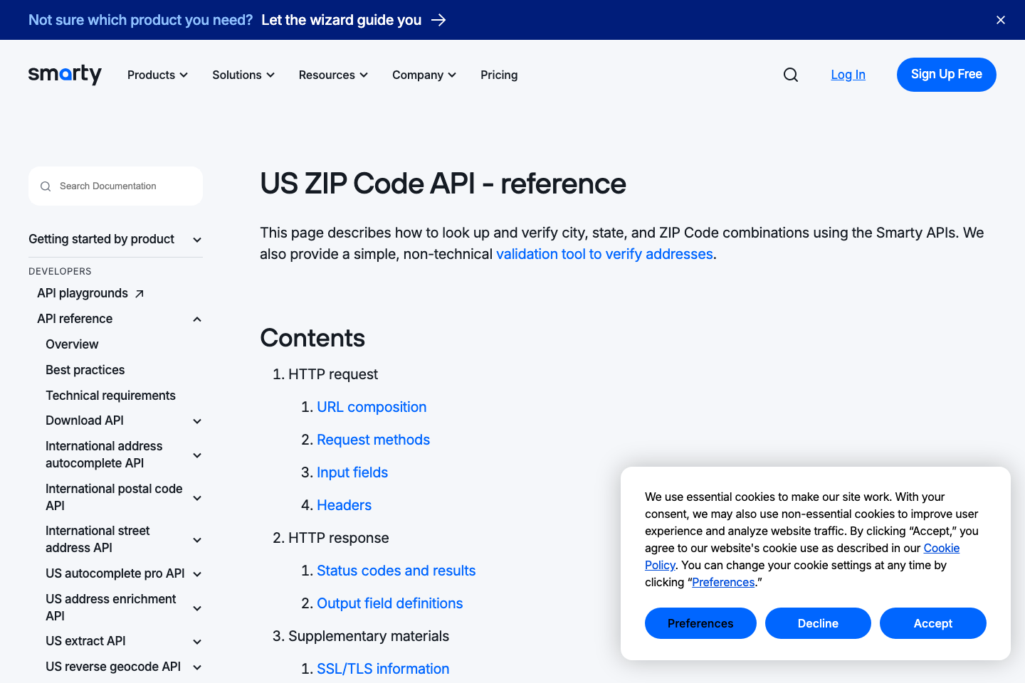 US ZipCode documentation page