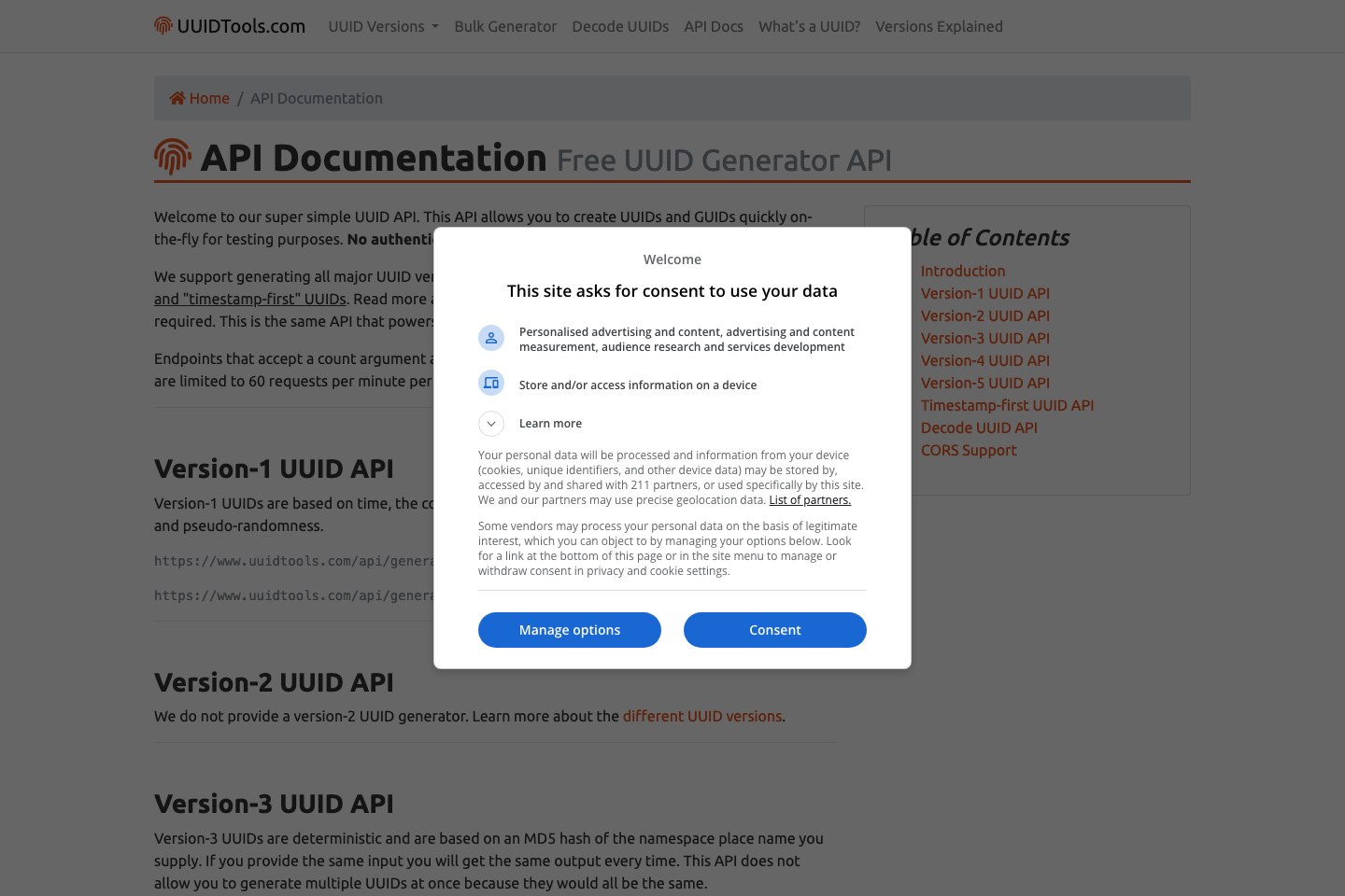 UUID Generator documentation page