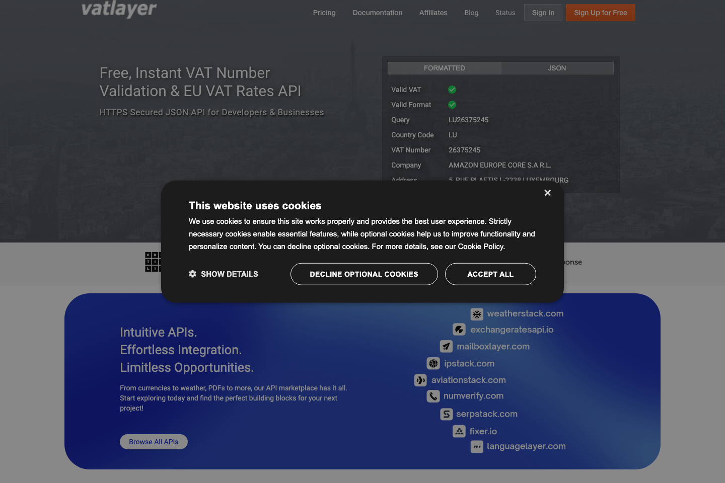 vatlayer documentation page