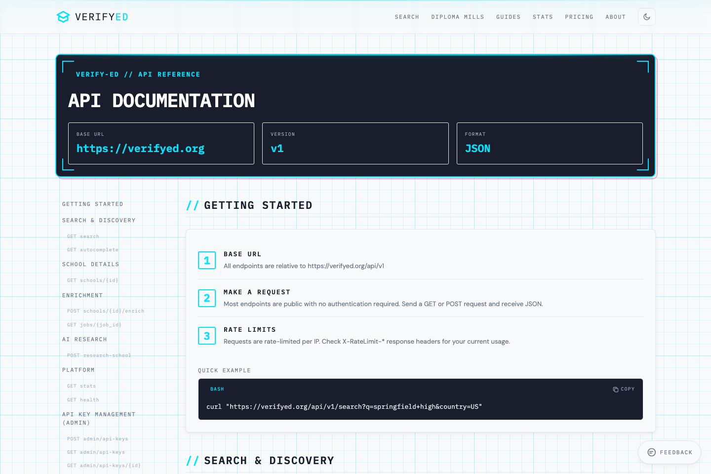 VerifyEd documentation page