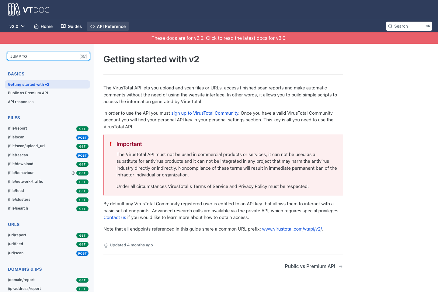 VirusTotal documentation page